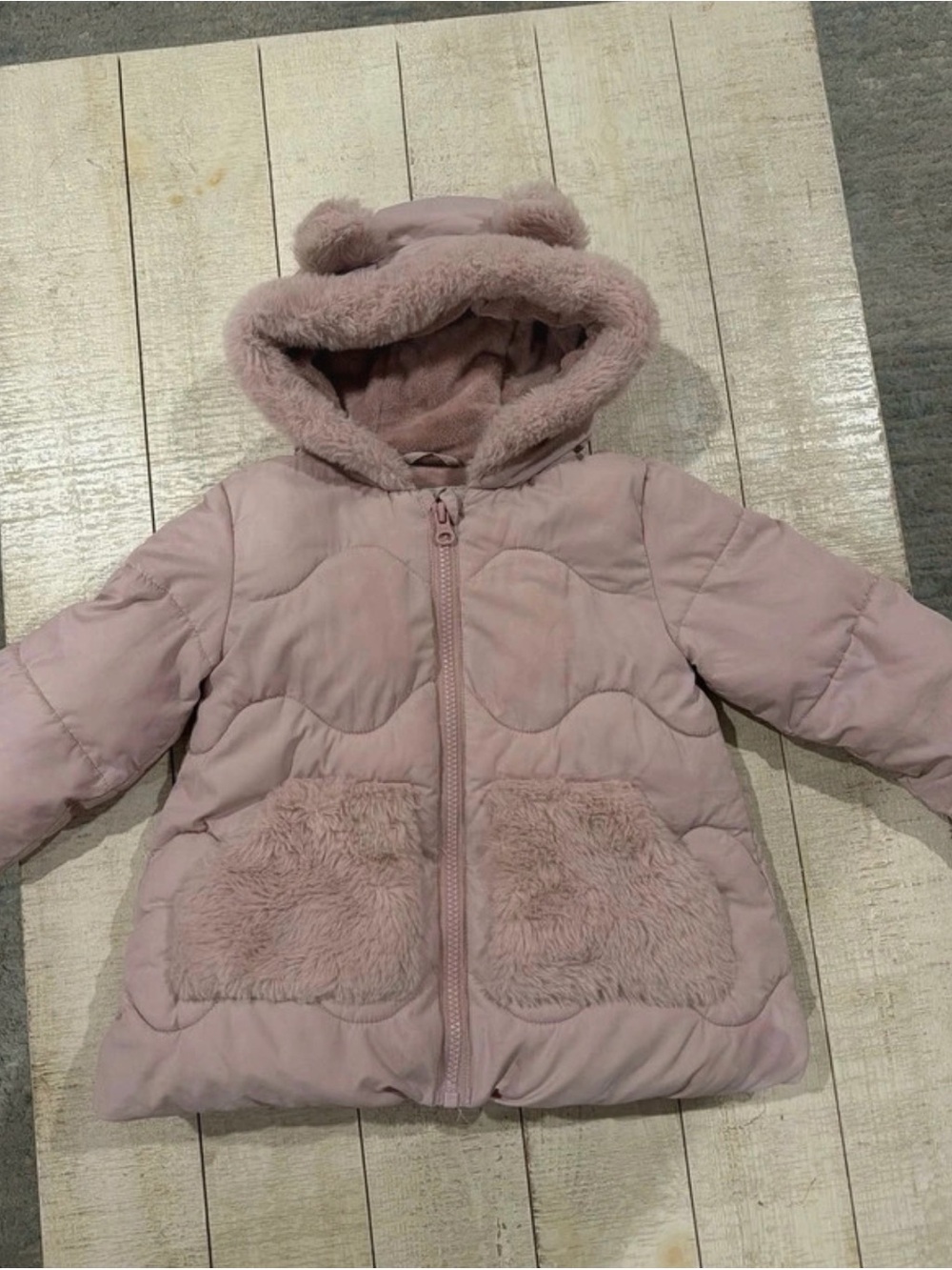 Toddler Plush-Trim Pink Hooded Puffer Coat - Picture 1 of 7